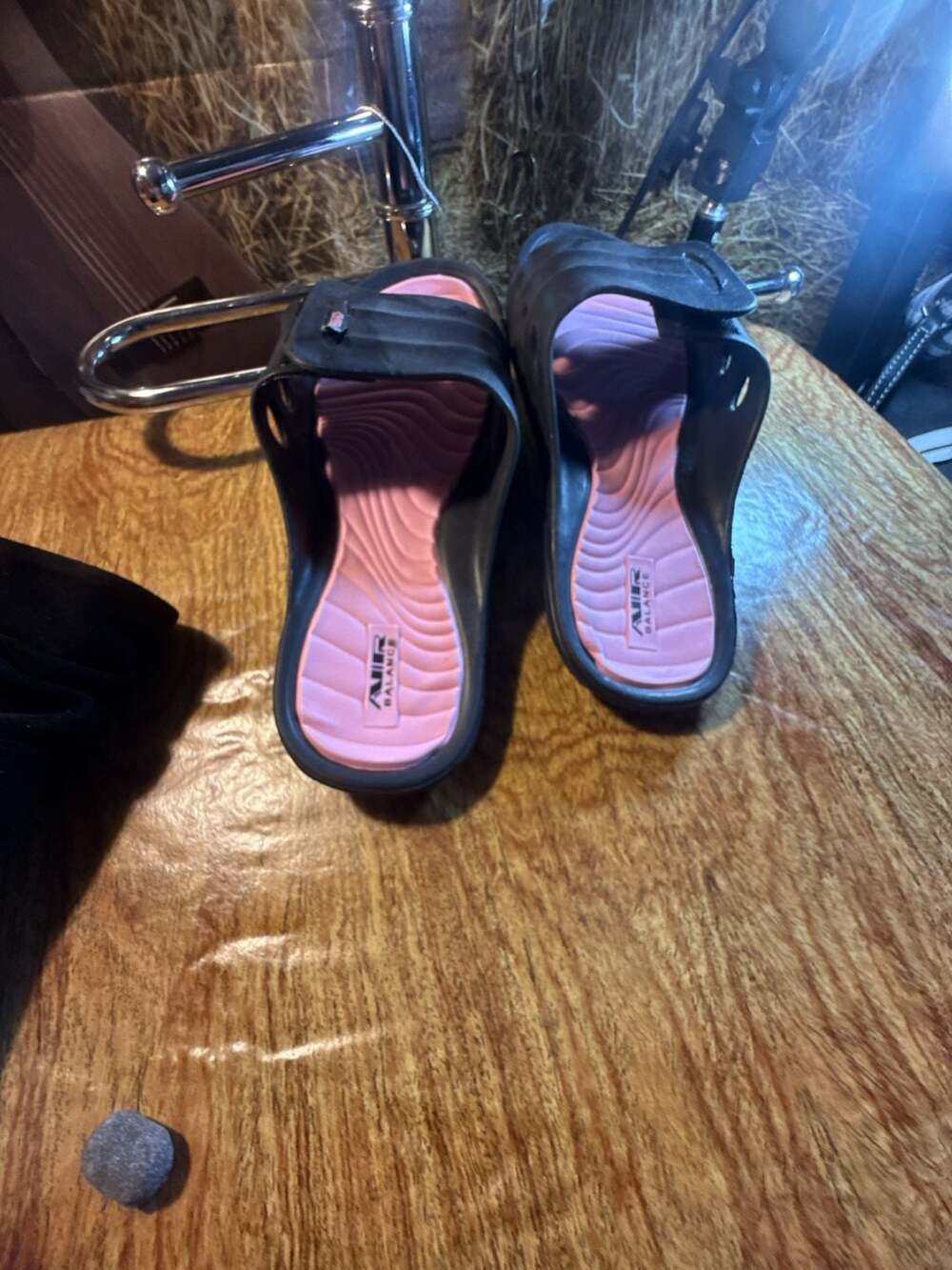 Air Balance Black and Pink Comfort Slide Sandals